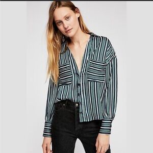 Free People Striped Button-Up Shirt